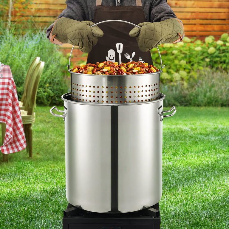 Arc 84QT Large Crawfish Seafood Boil Pot with Basket, Stainless Steel Stock Pot with Strainer, Outdoor Propane Turkey Fryer Pot, Perfect for Lobster