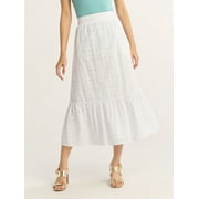Time and Tru Woman's Cotton Eyelet Tiered Midi Skirt with Elastic Waistband, Sizes XS-XXXL