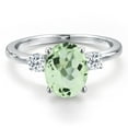 thumbnail image 3 of Gem Stone King 14K White Gold Green Prasiolite and White Topaz Engagement Ring for Women | 2.68 Cttw | Oval 10X8MM | Gemstone Birthstone | Size 8, 3 of 6