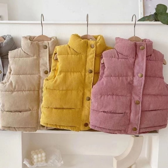 KYAIGUO Girls Boys Warm Vest Lightweight Sleeveless Jacket Toddler Standing Collar Cute Winter Padded Coat Winter Warm Coat Suitable for Baby 1-5 6-10 Years Old