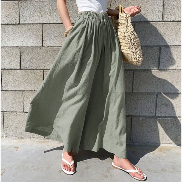 Pantalones de pierna ancha para mujer, falda elástica holgada de gran tamaño, pantalones largos cómodos versátiles para ir al trabajo, novedad de verano 2023