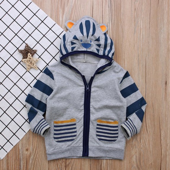 Cethrio Boys Jacket with Hooded, Cotton Long Sleeve Zip up Warm Spring Fall Coats Gray Size 12-24M