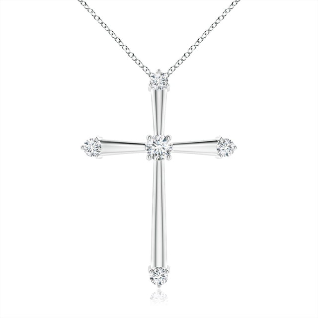 Angara Natural Diamond Necklace - Diamond Budded Cross Pendant in Platinum for Women