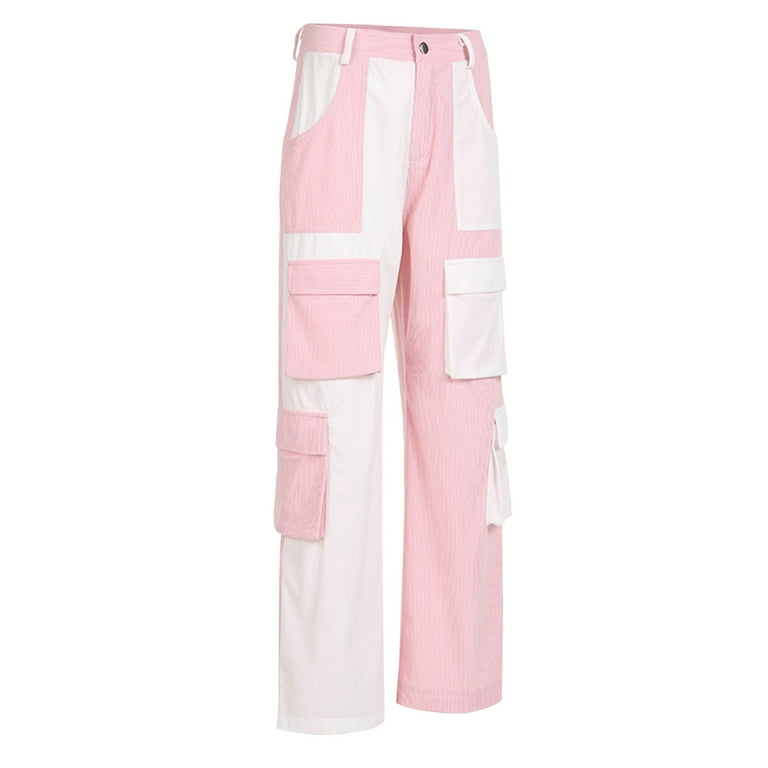 【DISCERNMENT】Block Wide String Cargo Pants Women's Y2K Wide Leg Cargo Pants Streetstyle Color Block