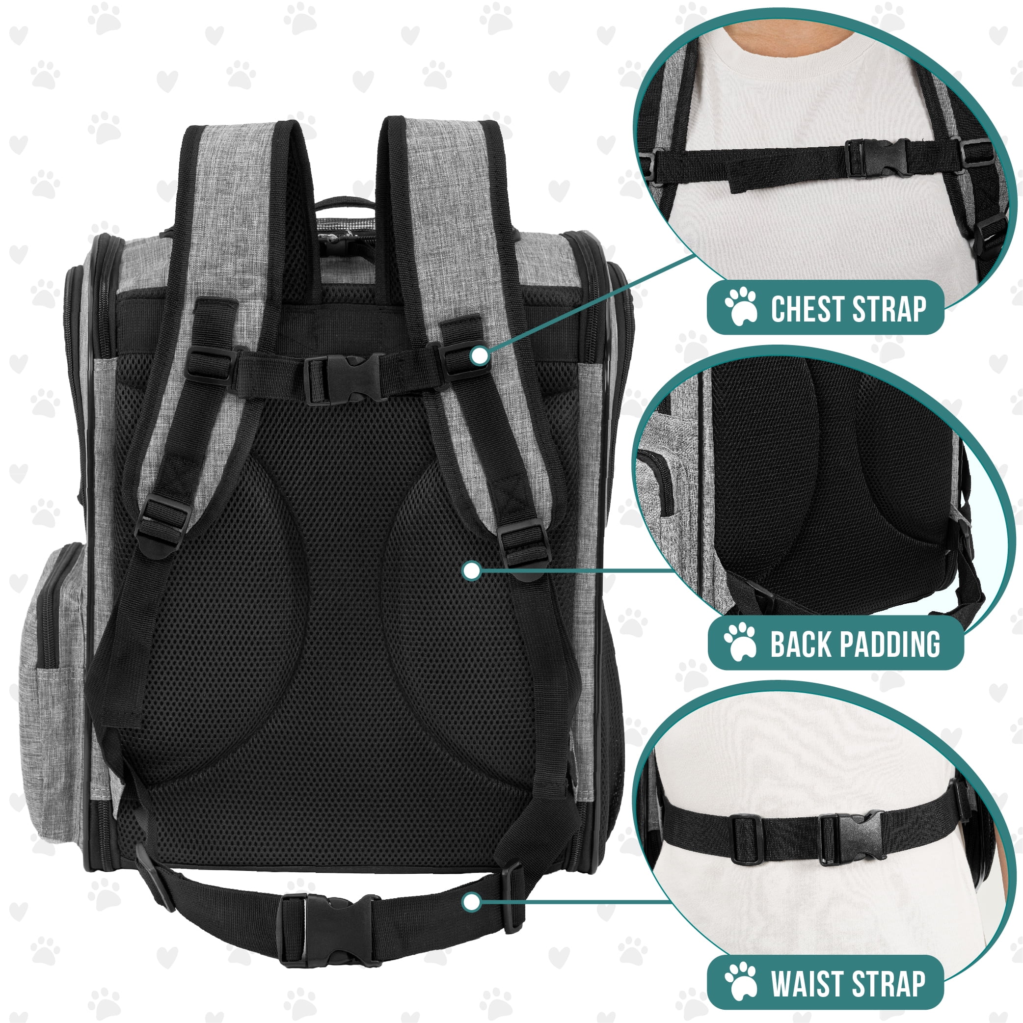 PetAmi Dog Backpack Carrier For Small Large Cat, Pet, Puppies, Ventilated Pet Hiking Backpack Travel Bag, Airline Approved Cat Backpack Carrier, Safety Back Support, Camping Biking, Max 18 lbs, Grey