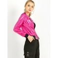 thumbnail image 4 of INSPIRE CHIC Women's Costume Stand Collar Metallic Zip Crop Length Bomber Jacket, 4 of 4