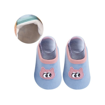 

Lacyhop Infant Sock Shoes Soft Sole Floor Slippers Non-Slip Socks Bedroom Cute Slipper Breathable First Walker Blue Warm Lined 10C