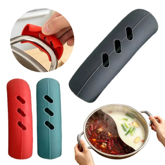 Apeya Red Silicone Hot Handle Holder, 2.95x0.78 in Heat Resistant Pot Handle Cover, Non Slip Grip Sleeve High Temp Protector for Skillet Frying Pan Cookware