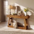 thumbnail image 3 of Farmhouse Narrow Console Table with Drawer – Rustic Wood Sofa Side Table – Two-Tier Storage Shelf – 60 Inch Entryway Table for Living Room, Hallway, or Behind Couch – Easy Assembly, Brown Color, 3 of 8