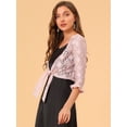 thumbnail image 4 of Top Tolera De Encogimiento De Hombros Estilo Bolero De Encaje De Corazón Con Lazo De Manga Con Volantes Elegante Para Mujer Rosa XS, 4 of 6
