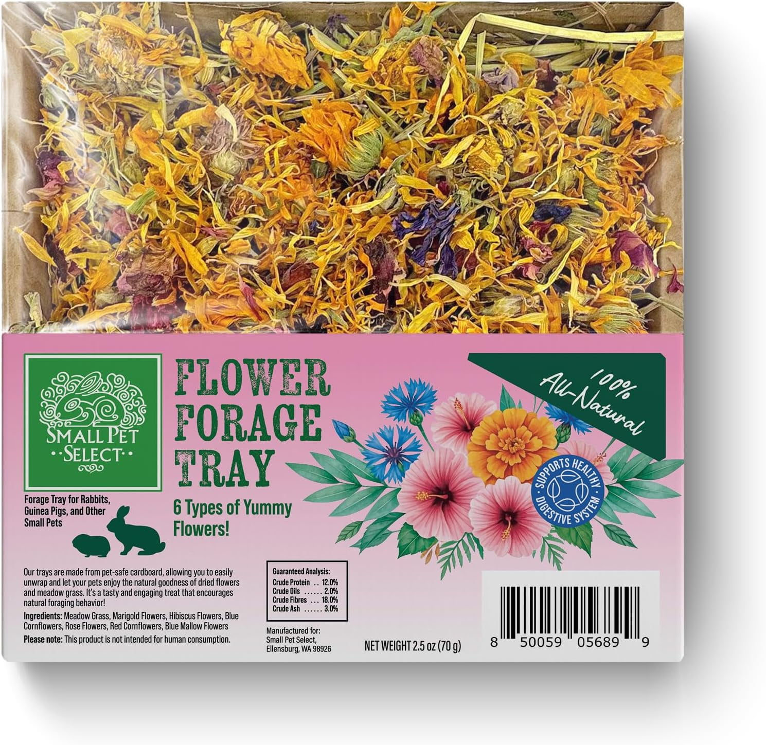 Small Pet Select - Forage Tray Bundle, Three Trays-Dandelion, Herb Mix, and Flower Mix, 2.5oz Each