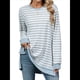 thumbnail image 1 of Camisa Informal de Larga A Rayas para Mujer, , con Cuello Redondo, Ajustada, Holgada, Básica Gris y L, 1 of 10