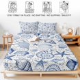 thumbnail image 5 of Full Size Fitted Sheet Set - Navy Blue Coastal 3 Piece Bedding Sets 16" Deep Pocket Fitted Sheet with 2 Pillowcases Nautical Ocean Shell Starfish Sea Brushed Microfiber Hotel Luxury Bed Sheets, 5 of 9