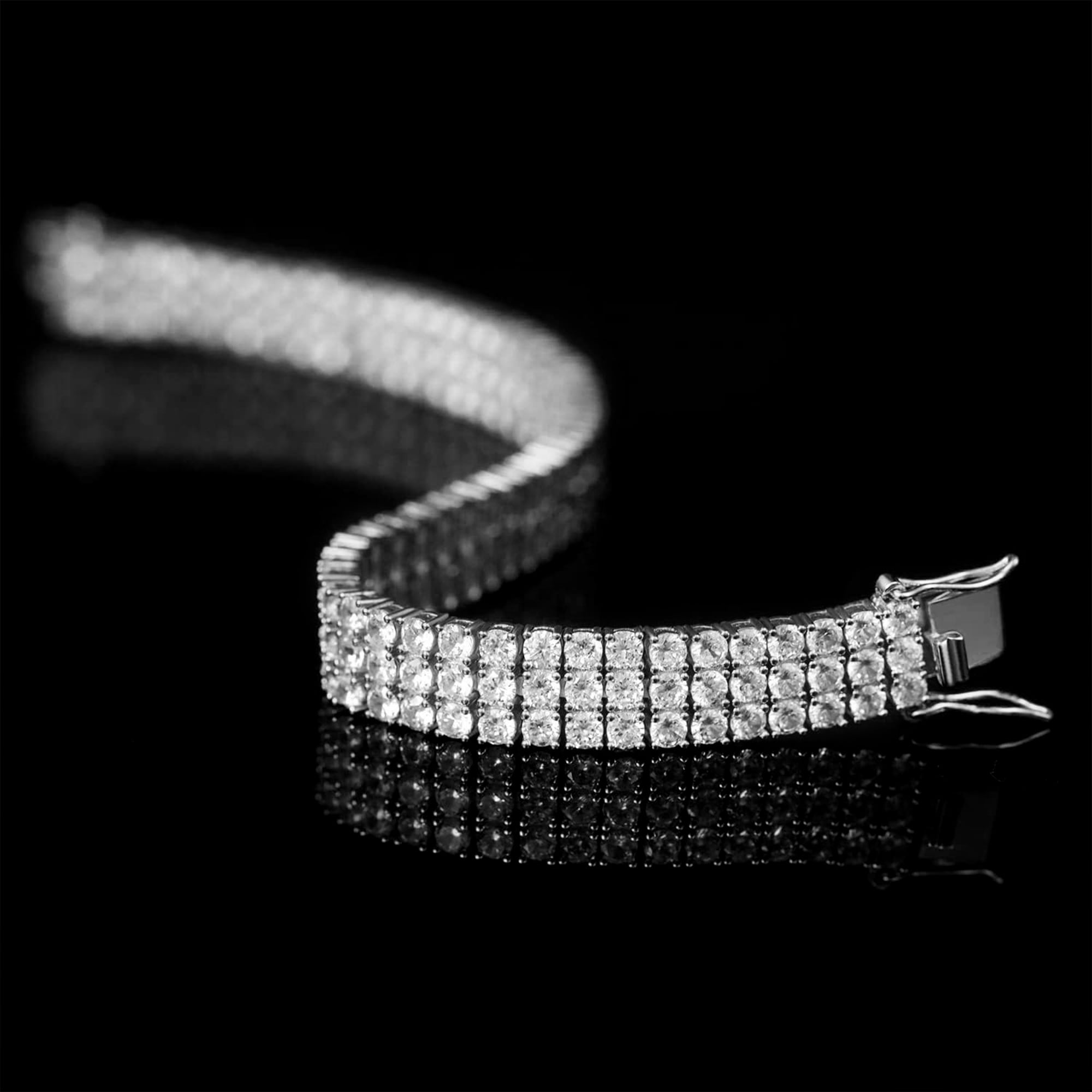 GEMSME Tennis Bracelets for Women Men 18K White Gold Plated 3 Row 3.0 mm Round Cubic Zirconia Tennis Bracelet Iced Out Hip Hop Bracelet 8.5 Inches