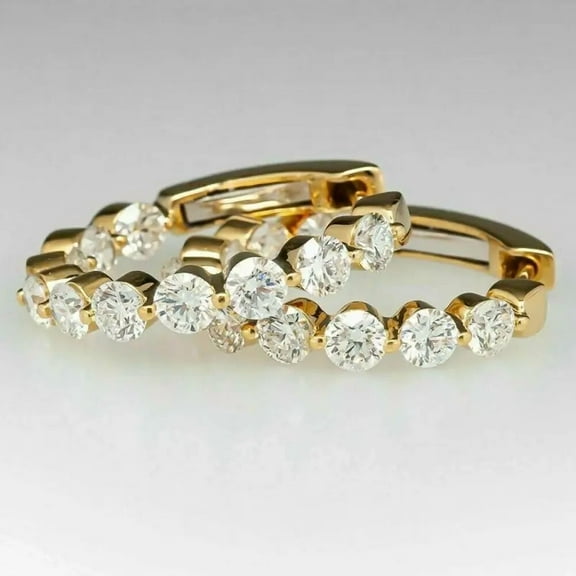Gorgeous 2.00 Ct Round Cut Diamond Women'sHuggie Hoop Earrings 14k Yellow Gold Plated