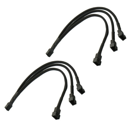 Uxcell PWM Fan Splitter Cable 4 Pin Female to 3 Pin Male 10.6 PC Fan Sleeved Power Extension Cable 1 to 3 Style 2 Pcs