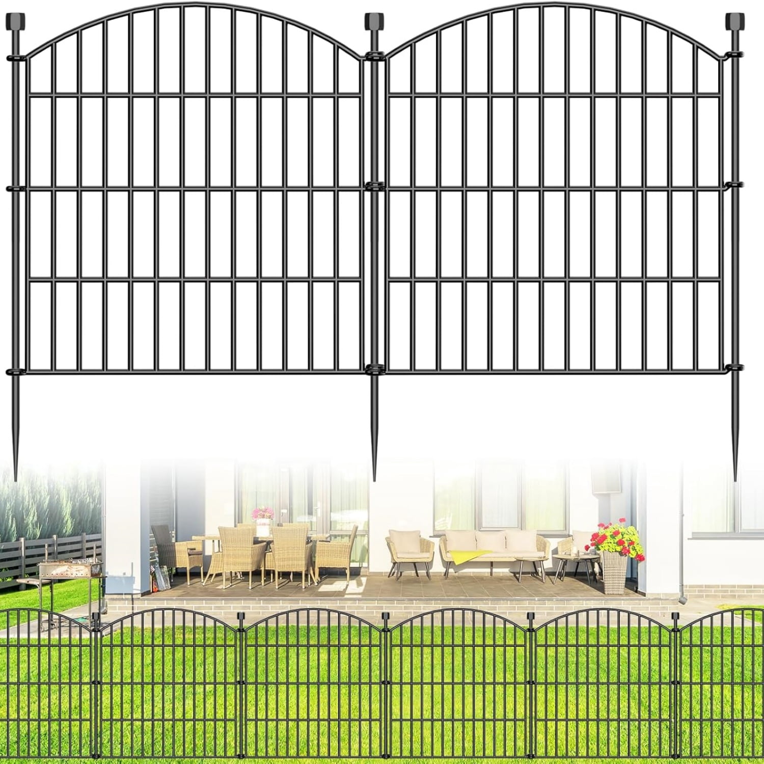 No Dig Decorative Garden Fence Animal Barrier - 5 Panels - 24 in (H) x 10 ft (L) - Dog Fence Outdoor for Yard, Rabbits and Small Pets - Tall Metal Wire Fencing Border for Garden and Patio