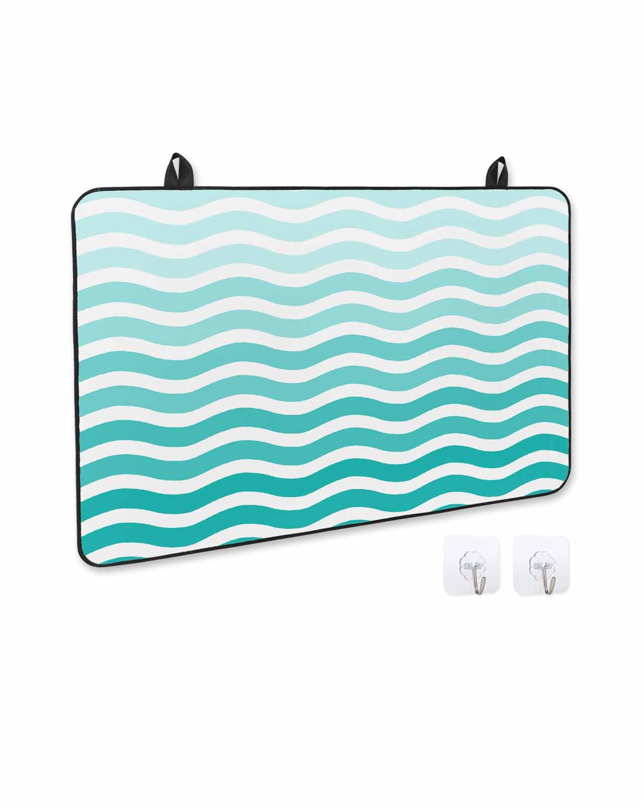nqOlkjepod Large Induction Cooktop Protector Mat 24"x21", Geometric Turquoise Ombre Stove Top Covers for Electric Stove, Modern Gradient White Ocean Striped Stove Burner Cover Mats Stove Cover