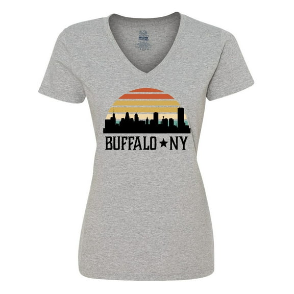 Inktastic Buffalo New York Skyline Retro Women's V-Neck T-Shirt