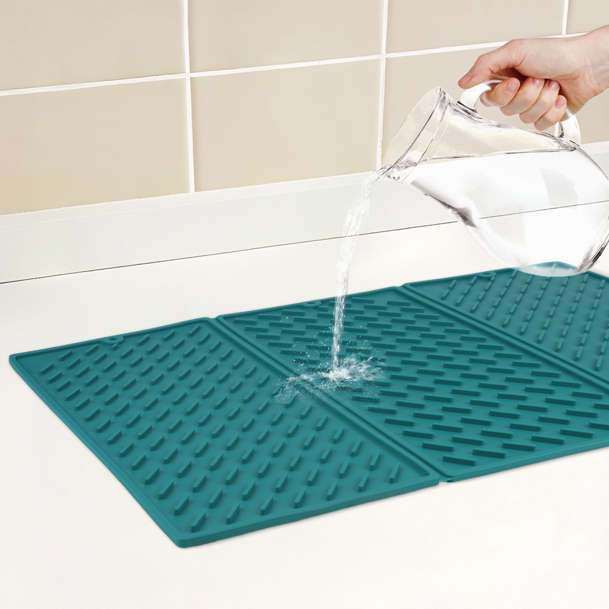 Unique Bargains Heat Resistant Silicone Fits Under Dish Rack Dish Drying Mat Green
