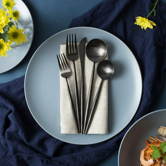 Homelux Theory 18/10 Stainless Steel Flatware, 2 Set Matte Black, 5pc/Set