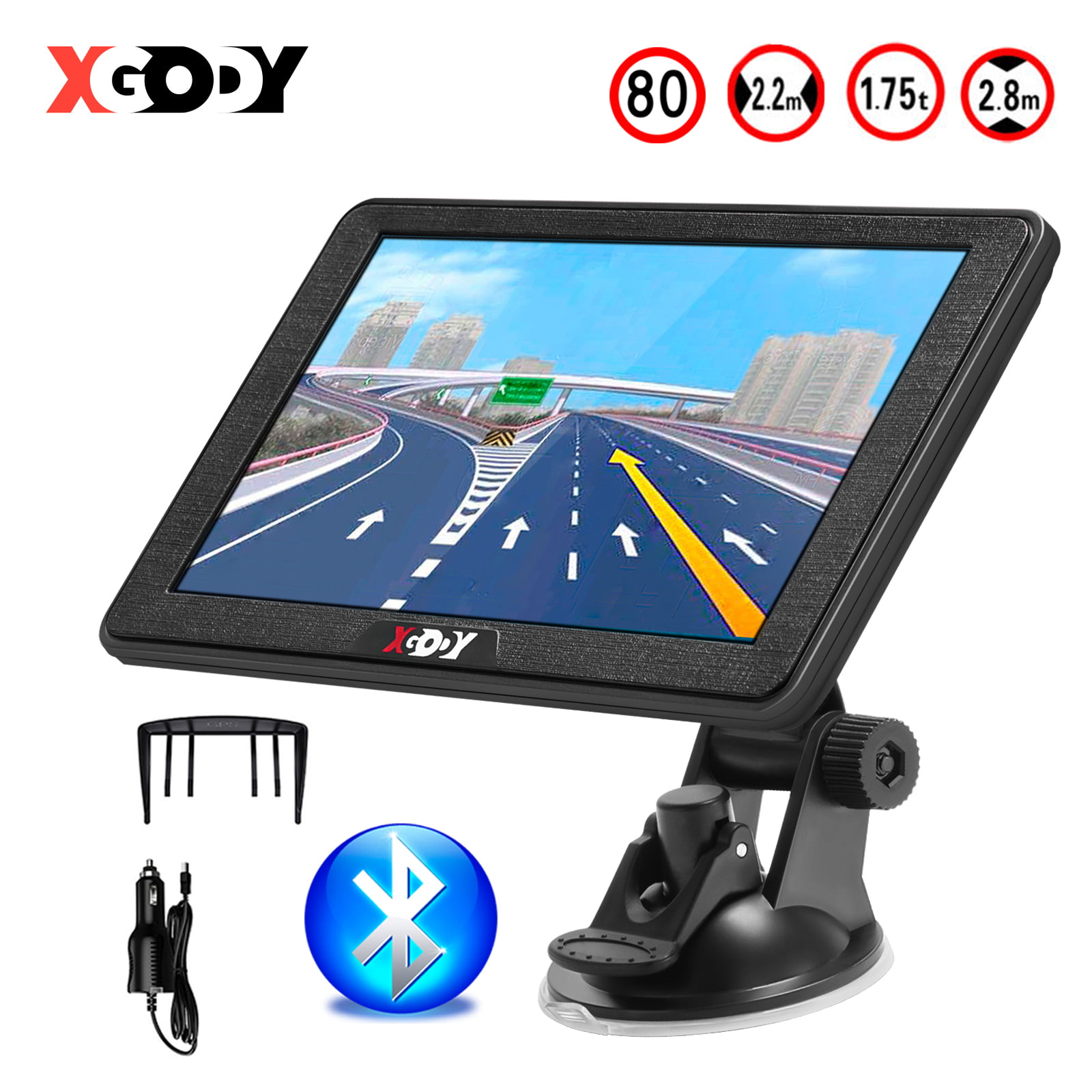 SAT NAV GPS Navigation System For Car Xgody Lorry HGV Navigator Device 7 Inch Capacitive Touch Screen Support Hands-Free Calling Speed Camera Alert Free Lifetime Maps for UK Europe 