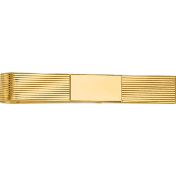 14K Yellow Gold Men's Grooved Engravable Tie Bar (50 X 8) Made In United States mc93