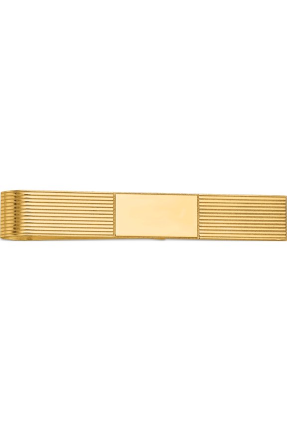 14K Yellow Gold Men's Grooved Engravable Tie Bar (50 X 8) Made In United States mc93