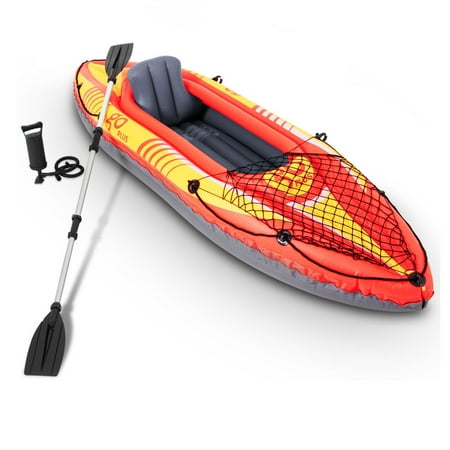 Goplus 1-Person Inflatable Canoe Boat Kayak Set W/ Aluminum Alloy Oar Hand