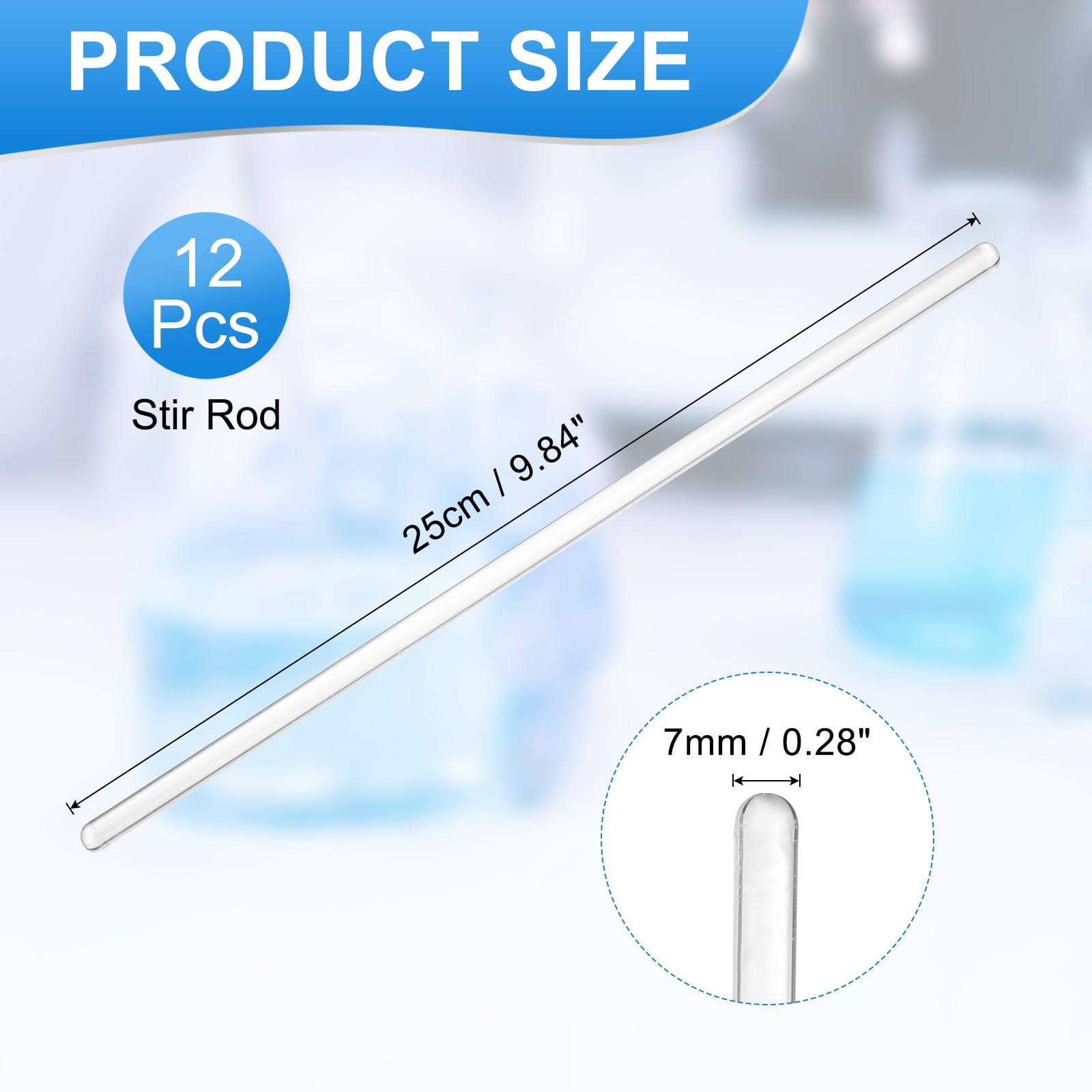 Borosilicate Glass Stick, 9.84inch 7mm Diameter Glass Stirring Rod 12Pcs