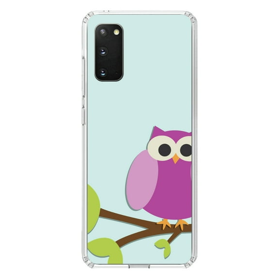 DistinctInk Clear Shockproof Hybrid Case for Galaxy S20 ULTRA / 5G (6.9" Screen) - TPU Bumper, Acrylic Back, Tempered Glass Screen Protector - Pink Owl Cartoon - Cartoon Owls