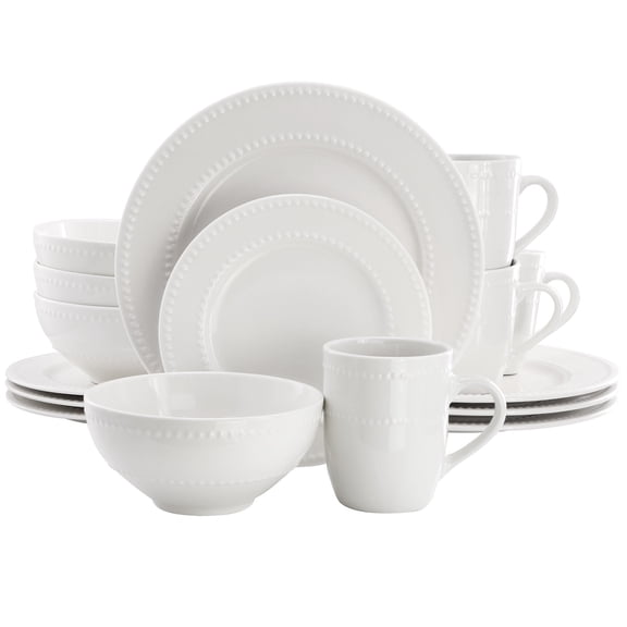Elama Olevia 16 Piece Stoneware Dinnerware Set in White