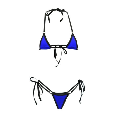 UTSJKR Deals Bikini Swimsuits for Women Cheeky Bikini Sets Sexy Bathing Suits 2 Piece High Waisted Cute Swimwear Triangle Bikini Blue Free Size