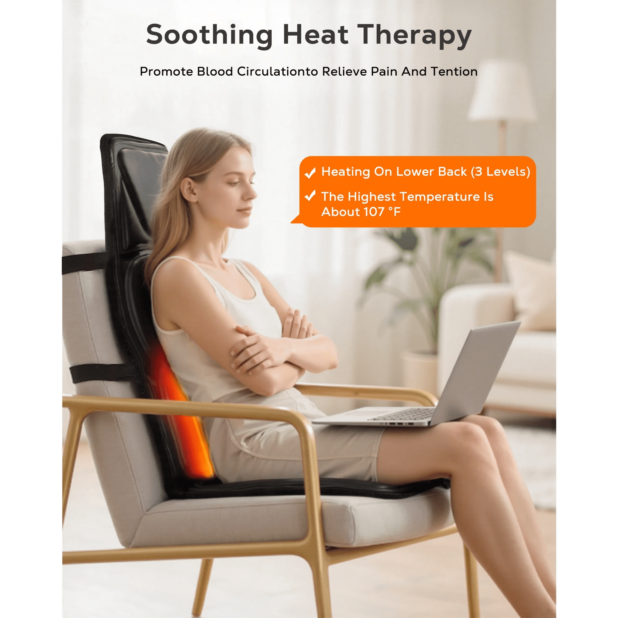 BOKYAN Back Massager, Electric Full Body Massager with Heat, Seat Cushion Massager Vibration Chair Pad for Home Car, Gifts