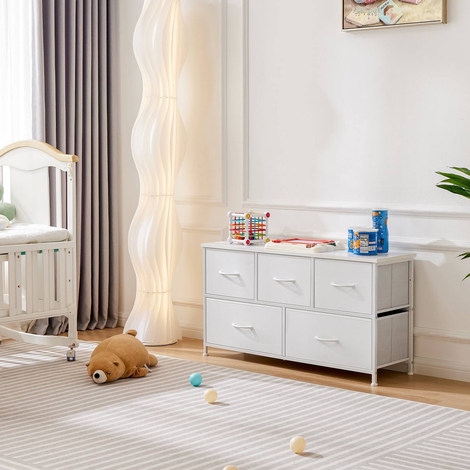Gianna 5-Drawer Dresser, Large Capacity Fabric Organizer, White-1