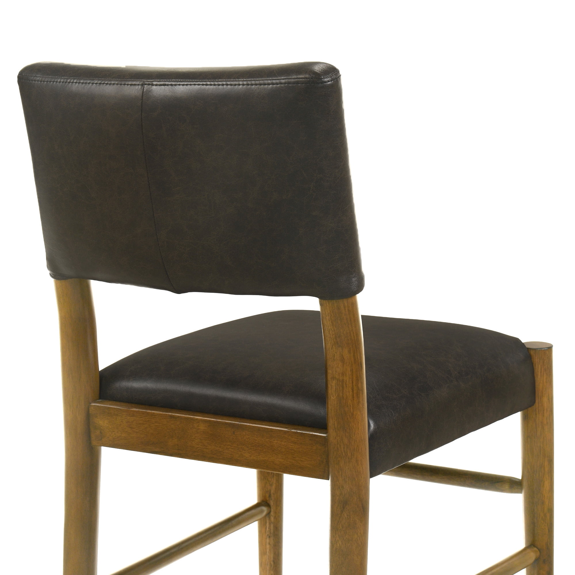 Bennet Modern Wood Dining Chair in Natural Finish with Brown Faux Leather Upholstered Seat - Set of 6