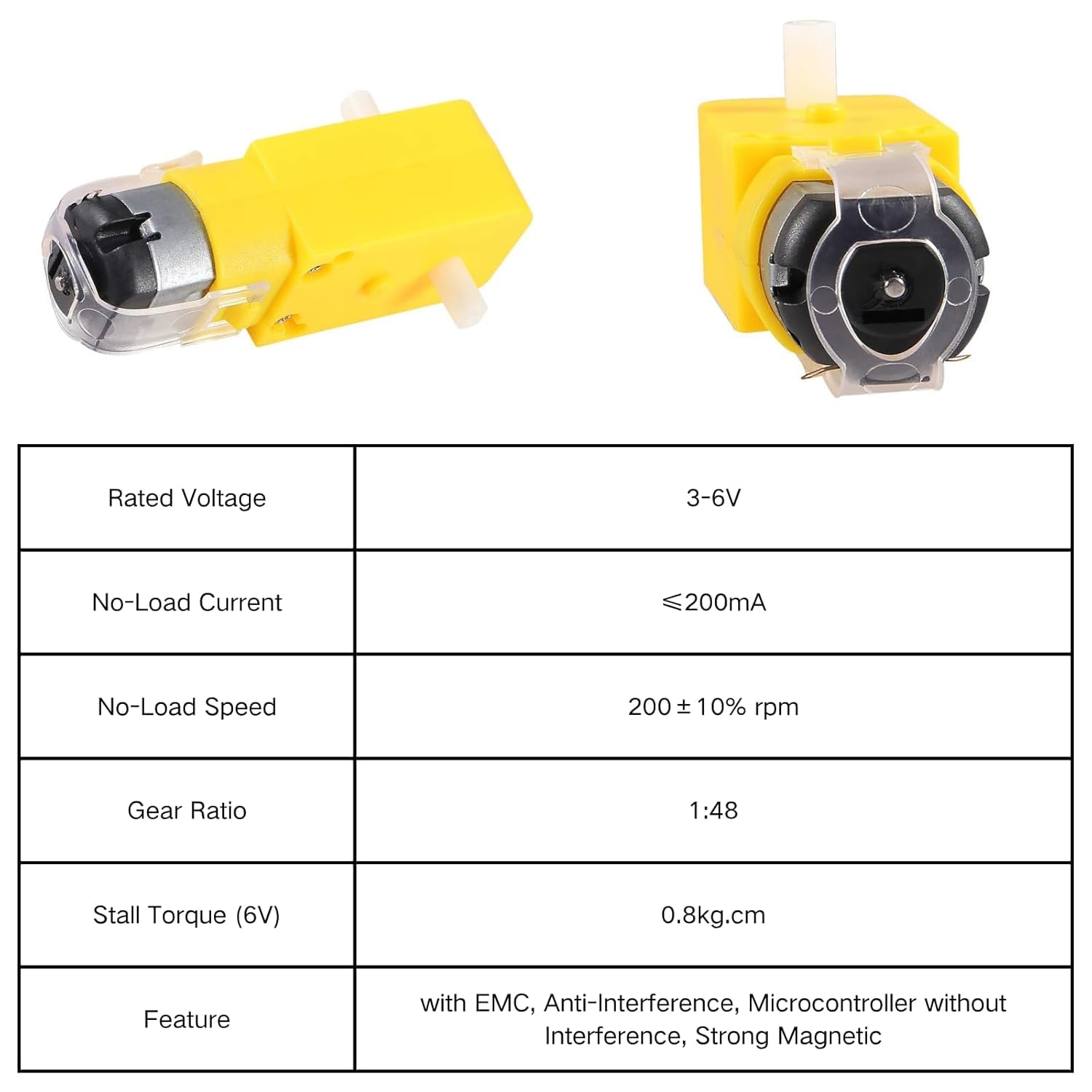 4PCS Motor TT, Motor de Engranaje DC 3-6V 1:48 con Cables de 25mm, Doble Eje 200RPM para Coche Robot Arduino Smart Car Proyectos DIY - Motor TT de Repuesto para Chasis de Robot Arduino 2