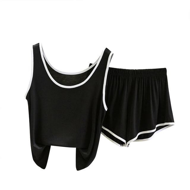 Timegard Ensembles de Détente pour Femmes Débardeur Col Rond Shorts Taille Élastique Tenues Amples Douces Pyjamas
