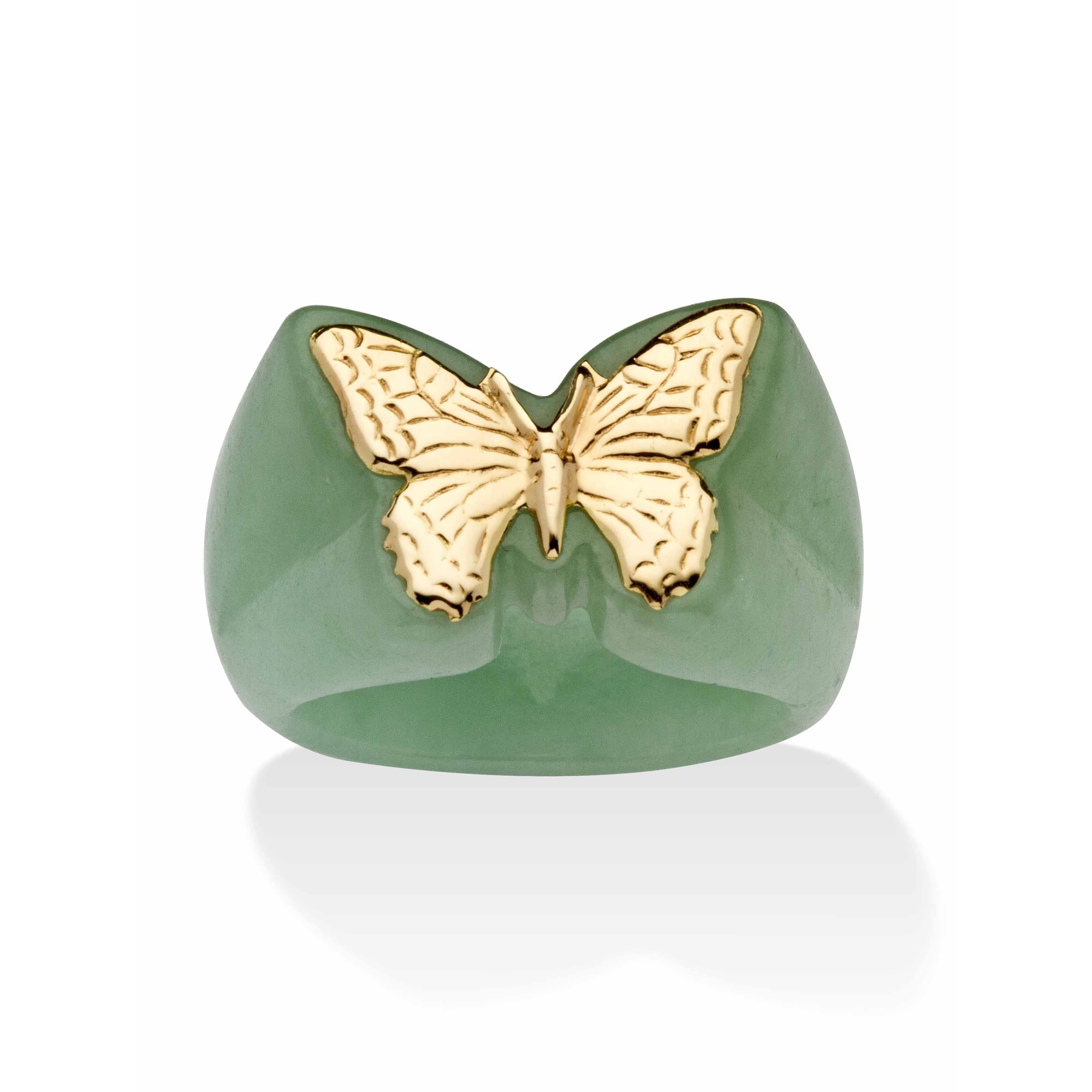 PalmBeach Jewelry Genuine Green or Black Jade Yellow Gold Butterfly Ring