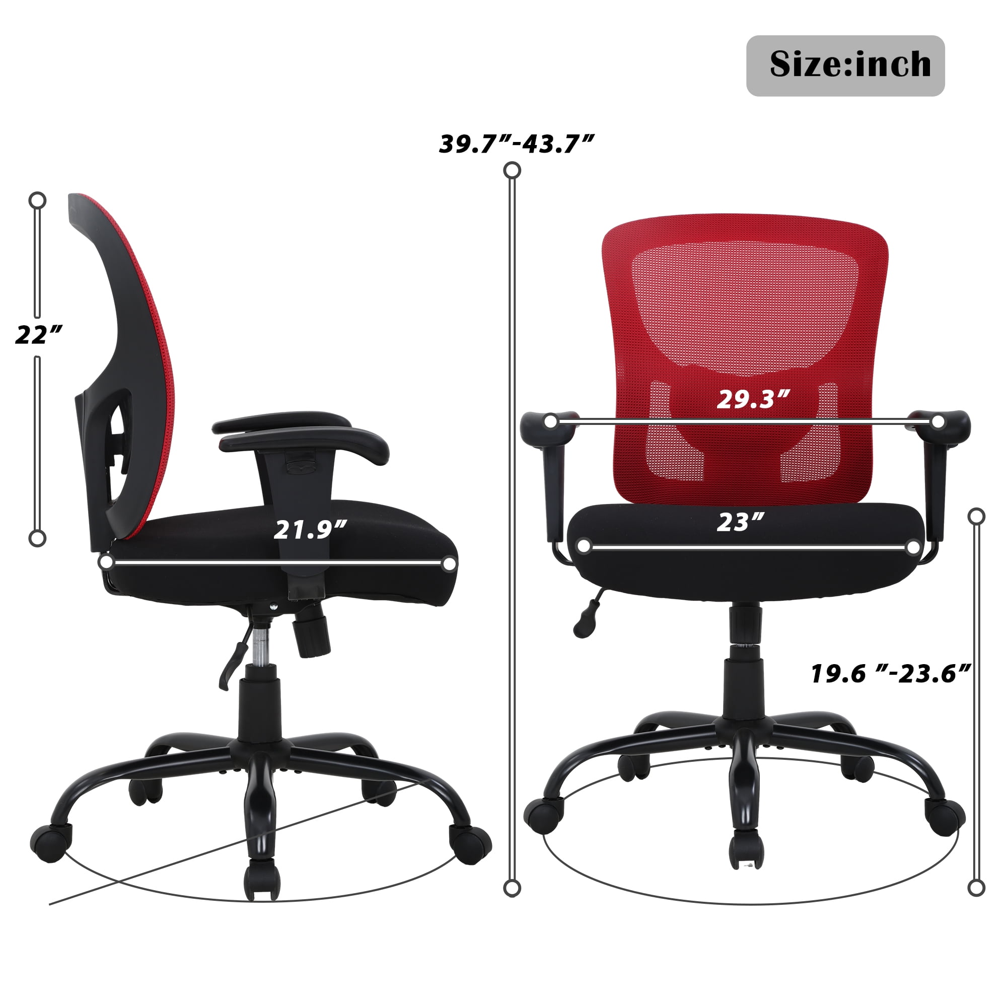 CL.HPAHKL Office Chair Ergonomic Desk Chair, 400lbs Big and Tall Mesh Chair, Computer Chair with Adjustable Arms & Seat Height, Rolling Swivel PC Chair for Home Office, Red