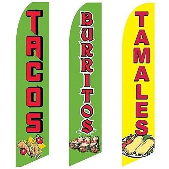 3 Swooper Flags Tacos Burritos & Tamales Food Special Open Sale