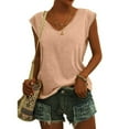 thumbnail image 1 of Femmes Tops Mode Femmes Solide Couleur Cap Manches V Cou Décontracté en Vrac Manches Courtes T-Shirt Top Armée Vert L, 1 of 5