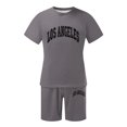 thumbnail image 3 of Conjunto de Sudadores de Hombres Impresión Casual Deportes de Manga Corta Cuello Redondo, Traje de Deporte de 2 Piezas con Pantalones de Corredores de Cintura Elástica, 3 of 5