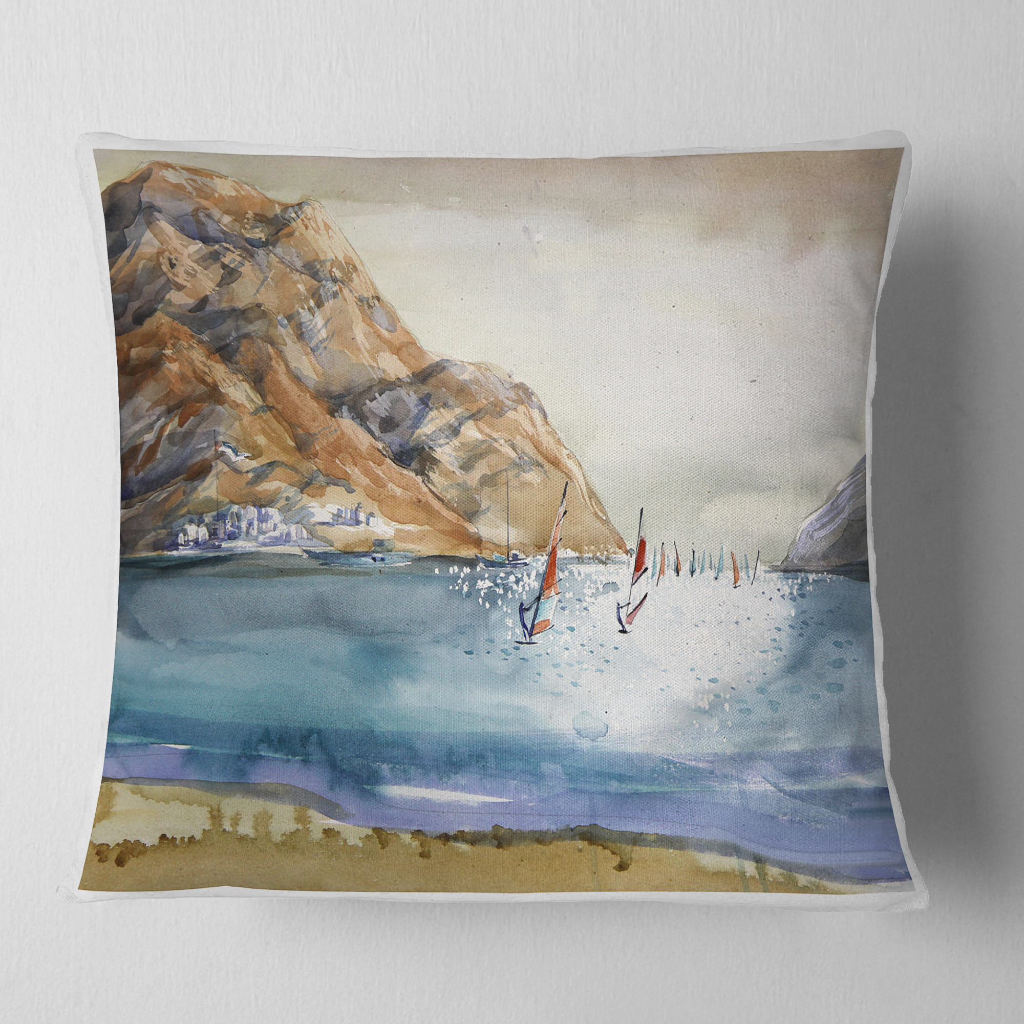 Designart Mountains in Sea - Seascape Throw Pillow - 16x16