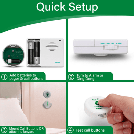 Smart Caregiver Two Call Buttons Wireless Caregiver Pager for Fall Prevention and Elderly Assistance | Caregiver Call Button with Wearable Lanyard | Nurse Call Alert System with Up to 300' Range