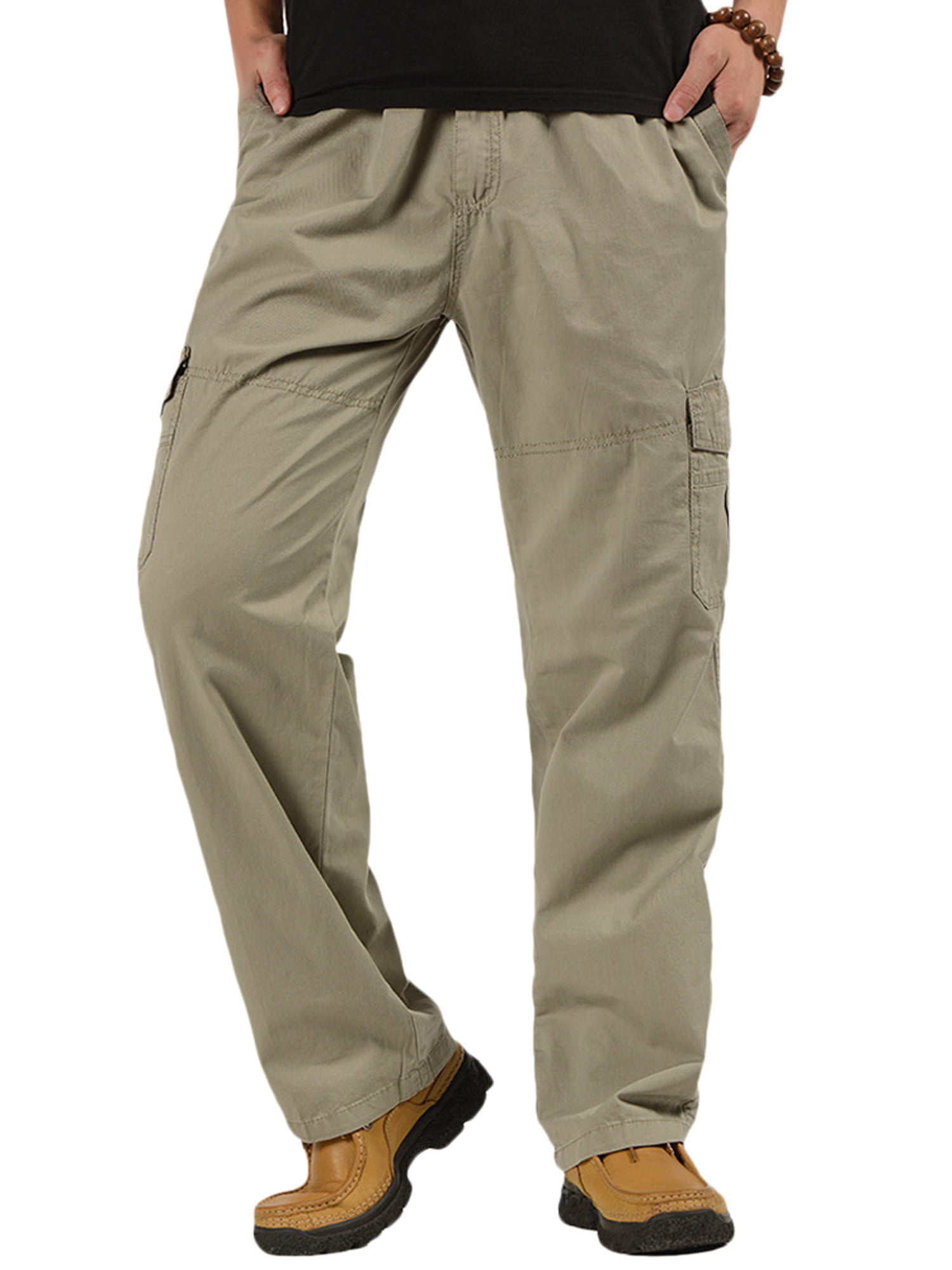 Mens Elasticated Waist Cargo Trousers Combat Casual Straight Work Pants ...