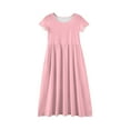 thumbnail image 4 of XADYUY Summer Dress for Girls 7-8 Casual Solid Color Short Sleeve Girls Long Dresses Cute Crew Neck Sundresses Swing Flare Dresses with Pocketss 5-6 Years,Pink, 4 of 5
