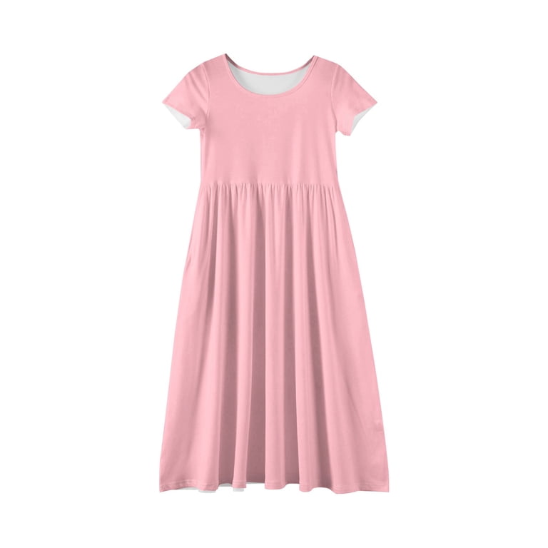 beach dresses size 14 XADYUY Girls Summer Dress 14-16 Casual Solid Color Short Sleeve Girls Long Cute Crew Neck Sundresses Swing Dresses with Pocketss 11-12 Years,Pink and summer events Why Dec ASOS DESIGN structured velvet Size:6.5 UK / 7.5 US