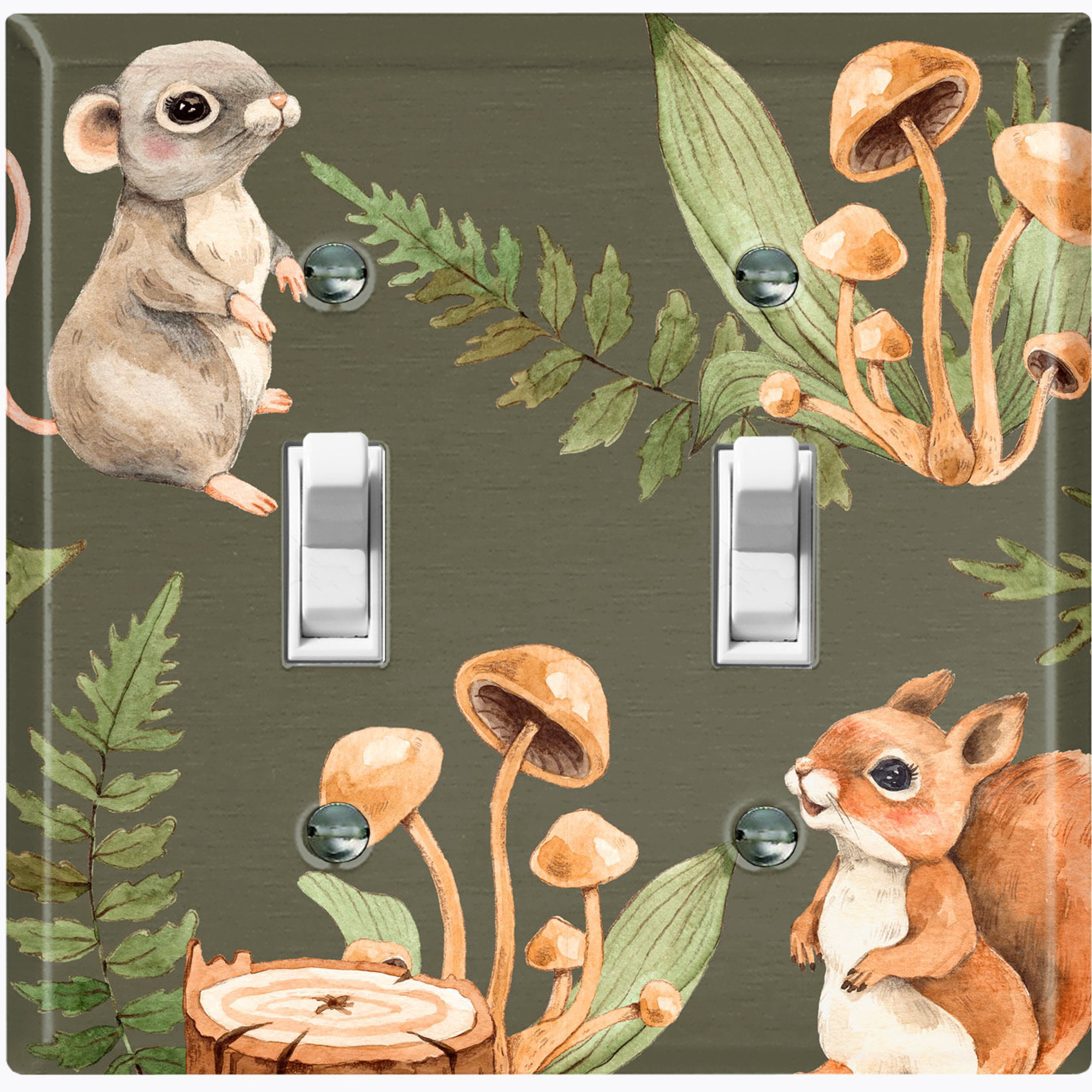 Metal Light Switch Plate Cover Cute Forest Animals Squirrel Mouse ANM014 -  