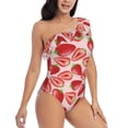 thumbnail image 3 of Sikiie Cute Strawberry Print Women One Piece Swimsuits Tummy Control One Shoulder Bathing Suits Ruffle Swimwear, From S to XXL-X-Large, 3 of 6
